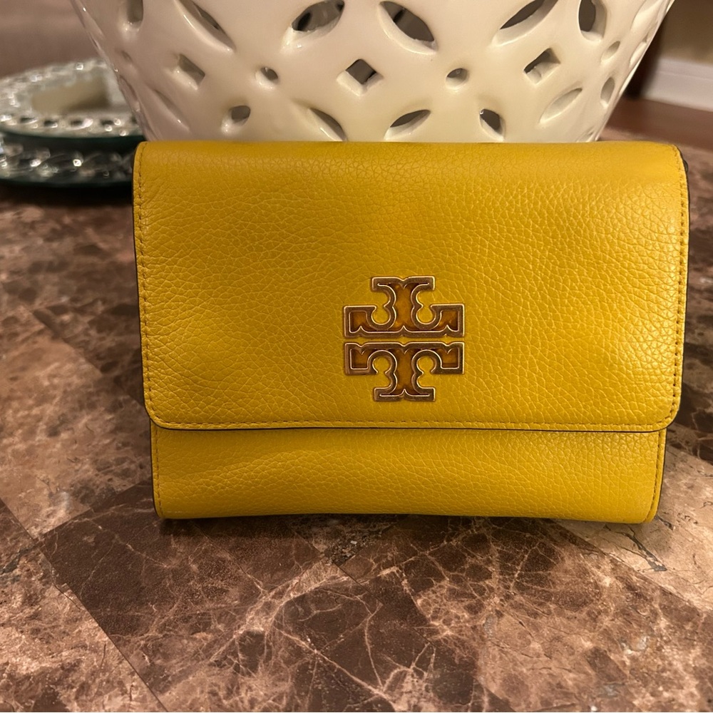 Tory Burch Yellow Pebbled Leather Wallet